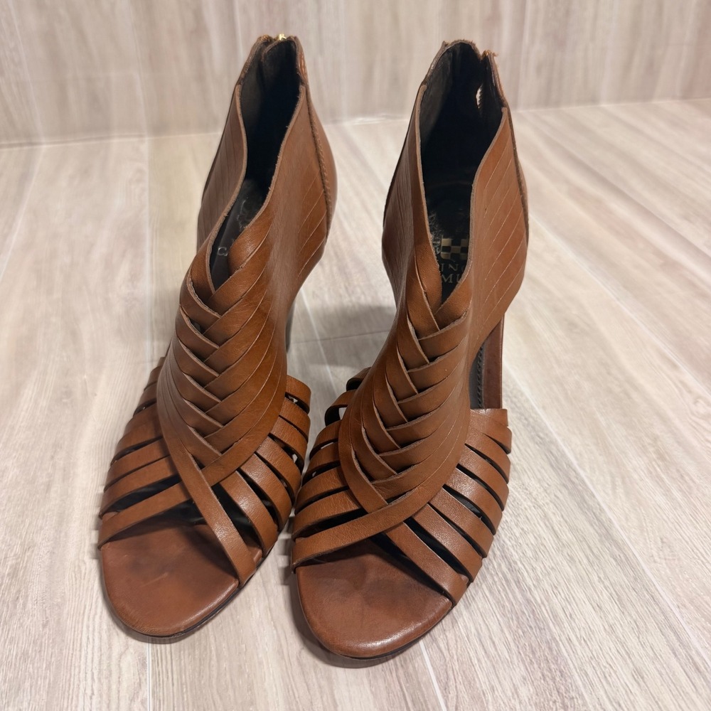 Vince Camuto Womens Cognac Brown‎ Leather Strappy Woven Wedge Sandals 6.5 B 36.5